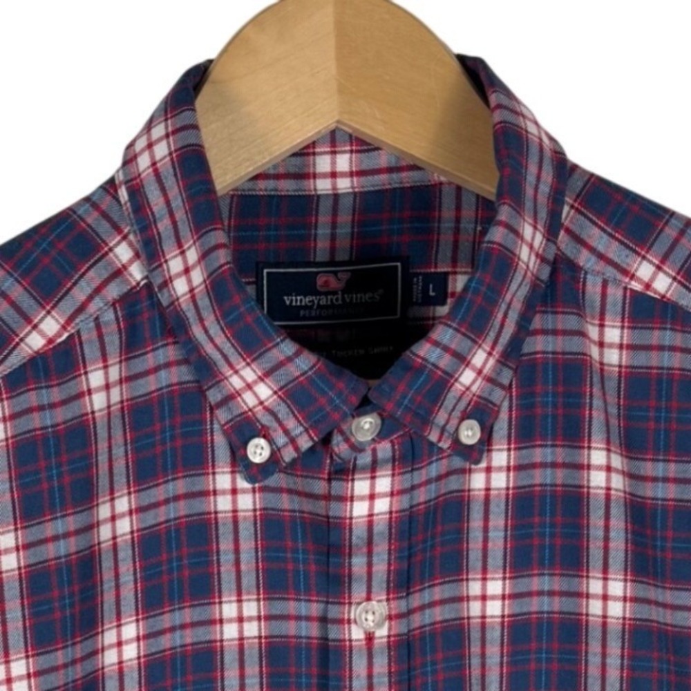 Vineyard Vines Performance Classic Fit Tucker Shirt Mens L Red White Blue Plaid